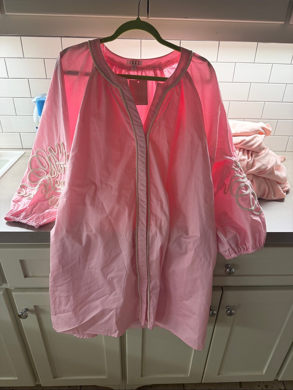TCEC Light Pink Embroidered Sleeve Dress